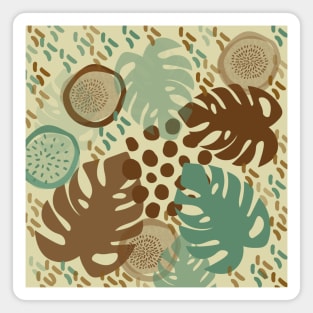 Monstera Plant Leaves Abstract Brown Tan Sage Green Magnet